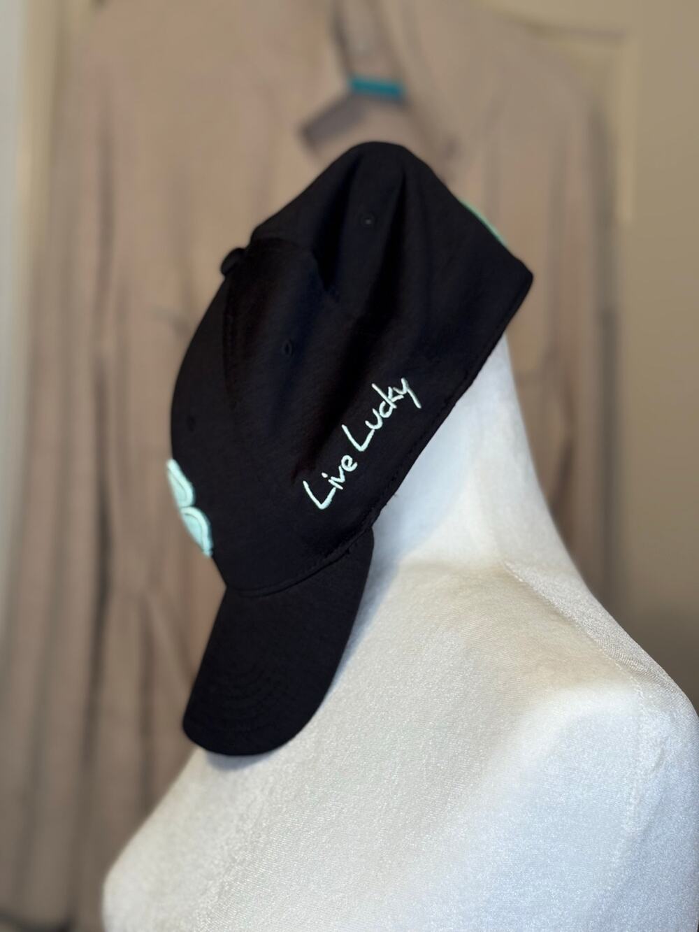 Black Clover Live Lucky Golf Hat Black Mint Green Clover Memory Fit